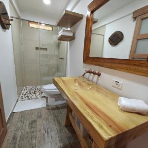 un bagno con lavandino, water e specchio di Zenith Bed & Breakfast a Pereira Altre 37 foto