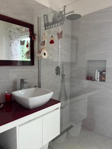 a bathroom with a white sink and a shower at Appartamenti Bellavista 107 in Chioggia