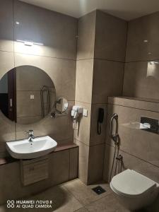 KottaraHotel Emerald Gardens的带水槽、马桶和镜子的浴室