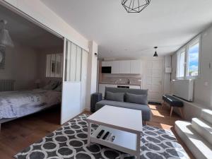 ル・プレシ・ロバンソンにあるAppartement cosy avec belle terrasseのソファとベッドのあるリビングルーム
