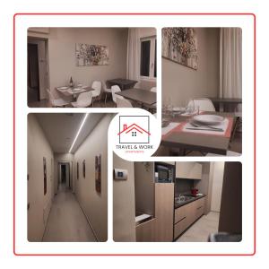 eine Collage aus Bildern einer Küche und eines Wohnzimmers in der Unterkunft Smart Apartment Sei Chiese - TWA in Bologna