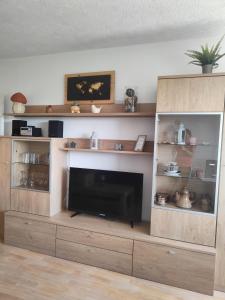a entertainment center with a television in a living room at Apartment Waldkauz in Bad Lauterberg