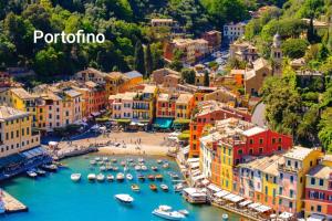 een luchtzicht op een haven met boten in het water bij Conca del Sole in Rapallo