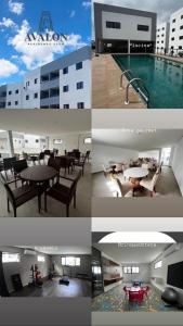 a series of four pictures of a building with a pool at Avalon Residence in João Pessoa