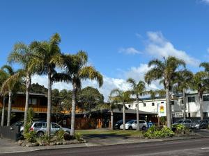 un parcheggio con palme di fronte a un edificio di Palm Tree Lodge a Paihia Altre 37 foto
