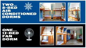 two bed air conditioned rooms and one bed fan at Three Little Birds Surf Hostel in General Luna