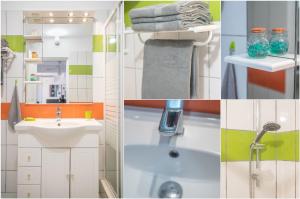 a collage of four pictures of a bathroom at Balisier au Refuge de Madiana à Schoelcher in Schœlcher +23 photos