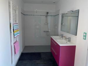 a bathroom with a sink and a shower at Grand T2 indépendant centre ville 1er étage in Saint-Junien