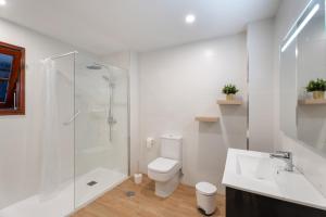 a bathroom with a shower and a toilet and a sink at Apto Tomasol in Los Cristianos +20 photos