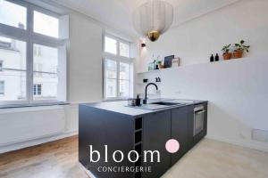 a kitchen with a black counter top in a room at Le Saint Georges Nancy Stanislas in Nancy