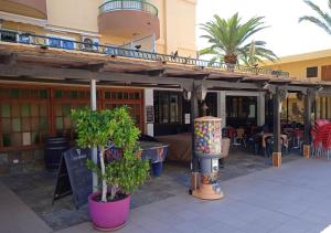 a building with a patio with plants in pots at Estudio en Torres del Sol en lado del mar in Arona