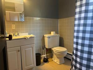 a bathroom with a toilet and a sink at Beautiful Country Home 7 Beds Sleeps 9 in Johnstown +5 photos