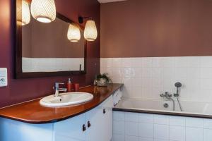 une salle de bains avec lavabo, miroir et baignoire dans l'établissement Le Leon Bourgeois 6 personnes hypercentre Epernay, à Épernay 39 autres photos