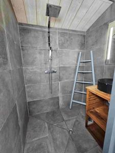 a shower in a room with a ladder in it at Maison Rétaise près de la Plage in Saint-Clément-des-Baleines +44 photos
