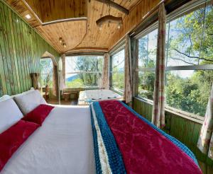 a bedroom with a large bed in a room with windows at Pousada Vale de Luz FW in Frederico Westphalen