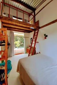 a bedroom with a bunk bed and a ladder at Quartos em sítio exuberante in Barra Grande