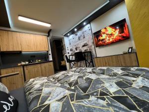 a bedroom with a bed and a tv on the wall at Fantastic Place Studio in Apatin