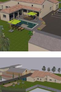 ein Rendering eines Hauses mit Pool in der Unterkunft Gîte de campagne 14 personnes in Bégrolles-en-Mauges