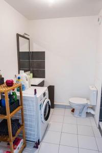 ein Badezimmer mit Waschmaschine und Toilette in der Unterkunft L'escapade confortable in Le Blanc-Mesnil