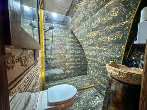 a bathroom with a toilet and a shower and a sink at şahanoğlu mezopatamia in Urfa