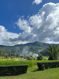 a view of the mountains from a field at Aungha forest view บ้านชวนฝัน in Ban Sop Mae Klang