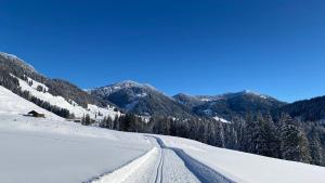 巴尔德赫旺Ariana的一条雪覆盖着山丘的道路