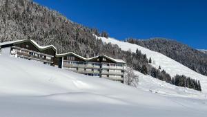 巴尔德赫旺Ariana的一座白雪覆盖的山顶上的建筑