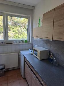 Kuchyň nebo kuchyňský kout v ubytování apartmán v jeskyni