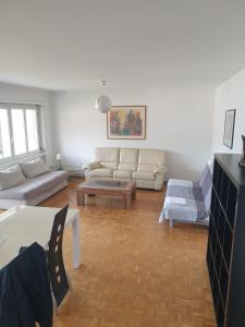 una sala de estar con un sofá y una mesa en Camera Massagno, en Lugano
