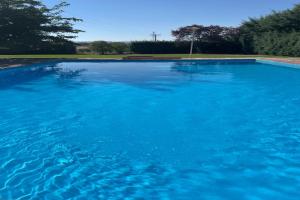 a large pool of blue water in a park at Casa Rural Puentes Mediana in Olmedo +10 photos
