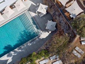 an overhead view of a swimming pool with umbrellas at The Roc Club, A Grecotel Hotel to Live in Athens