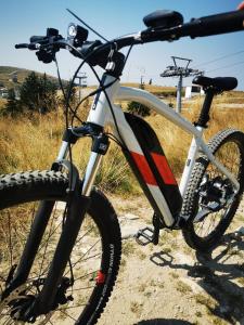 a bike is parked on a dirt road at Camere de închiriat Centru Ski in Ranca