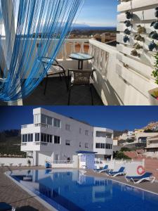 a collage of two pictures of a building and a swimming pool at 16 Sunset view in Adeje