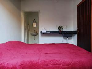 a bedroom with a large pink bed and a sink at Casa da Áfrika - Suíte Jasmin in Itanhandu