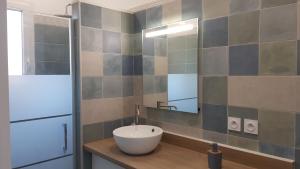 un bagno con lavandino e specchio di Coquette maison canetoise a Canet-en-Roussillon