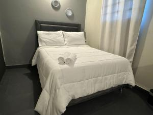 Кровать или кровати в номере Habitación con baño privado en el centro de Asunción solo efectivo guaranies