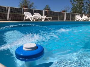 a swimming pool with a blue ring in the water at El Cantar de los Pajaros in Merlo