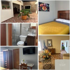 a collage of pictures of a bedroom and a bathroom at La Casa de Los Abuelos Hotel Boutique in Ixtlán del Río