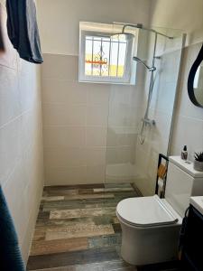 a bathroom with a toilet and a window at Détente au soleil in Sorède +22 photos