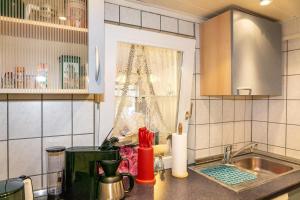 eine Küche mit Spüle und Arbeitsplatte in der Unterkunft Haus Kerstin, Ferienreihenhaus in Westfehmarn