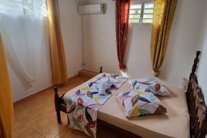 a bedroom with a bed and a window at L'ambre in Deshauteurs