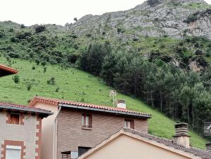 a house with a green hill in the background at Zabala, entrañable y auténtica casa de pueblo en Anguiano in Anguiano