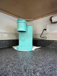 a blue appliance sitting on top of a counter at Cozy Beautiful Pondside Luxurious Retreat in Monroe