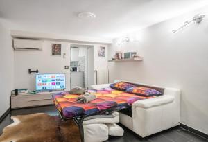 a living room with a bed and a tv at Spinola Palace Apartment in Genoa
