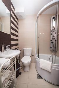 y baño con aseo, lavabo y ducha. en Apartment Gledovic, en Zlatibor