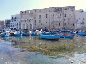 a group of boats in the water in front of a building at Casa Zagara in Monopoli