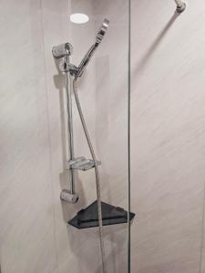 une douche avec une porte vitrée et un porte-brosse à dents dans l'établissement near Jamsil Coex Lotteworld - full option lovely house, à Séoul 82 autres photos