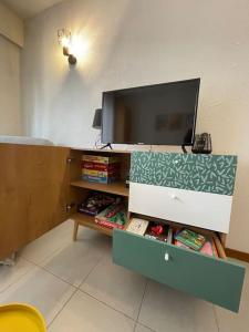 TV a/nebo společenská místnost v ubytování Charmant appartement cosy, terrasse proche des pistes et du centre du village - WIFI gratuit