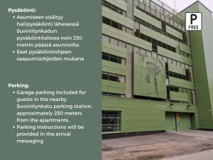a flyer for a building with a picture of a building at Hiisi Homes Espoo Center in Espoo +61 photos