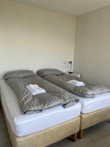 Postel nebo postele na pokoji v ubytování Brekka í Lóni View apartment